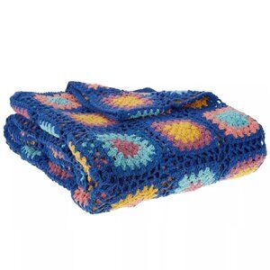 brand new Wild Sage "Granny Square" Crochet Throw 50"x60" Blue Aqua Peach Multi